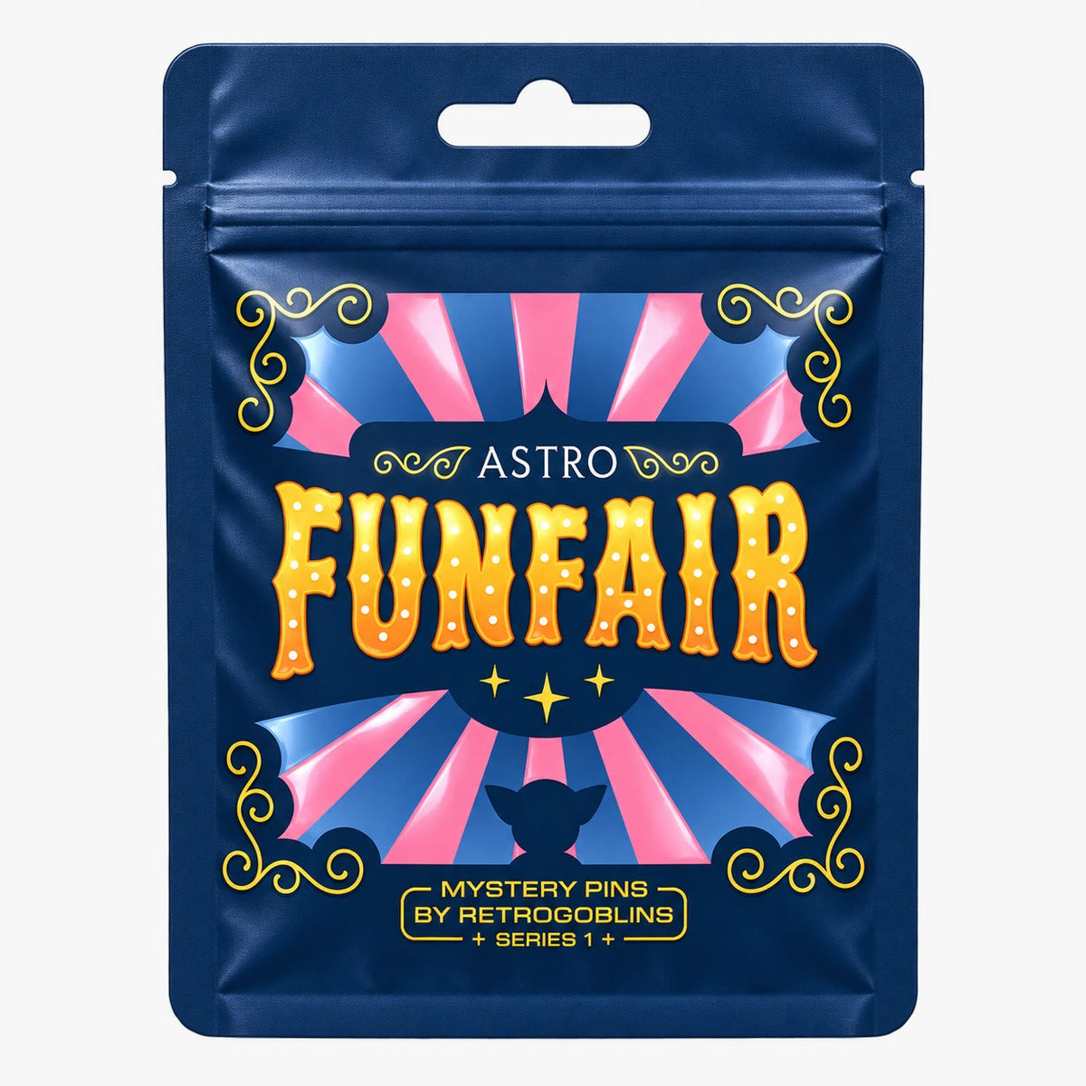 The sealed Astro Funfair mystery pins bag, Series 1